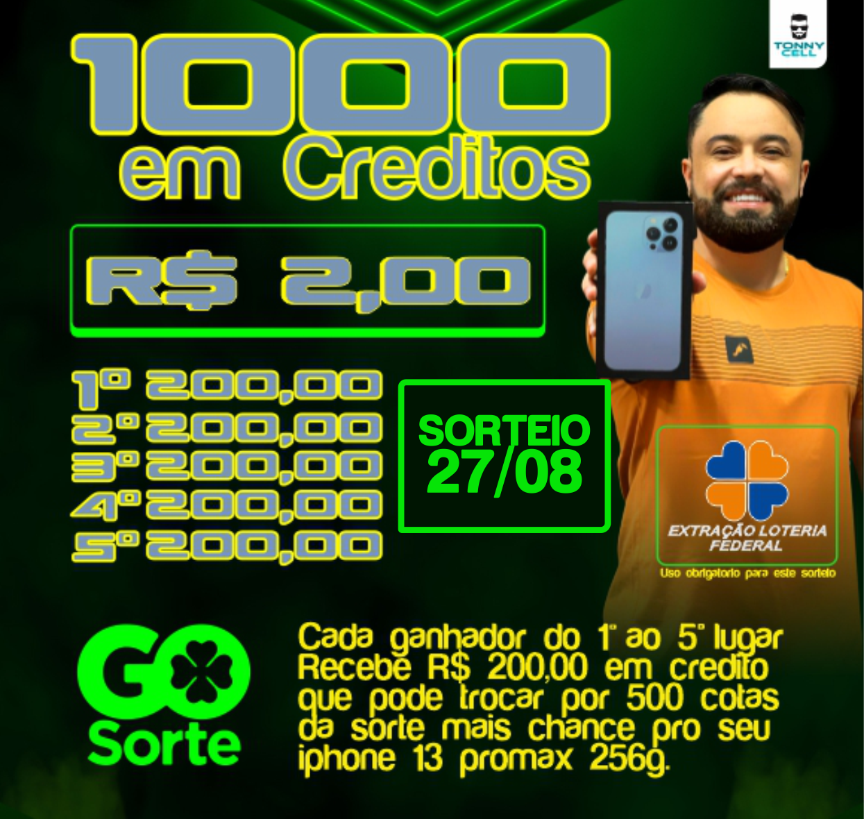 PREMIO R$ 1000,00 EM CREDITOS